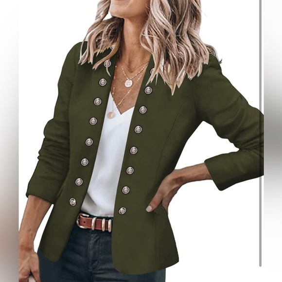 GRAPENT Women's Business Casual Buttons Pockets Open Front Blazer Suit Cardigan - Picture 3 of 8